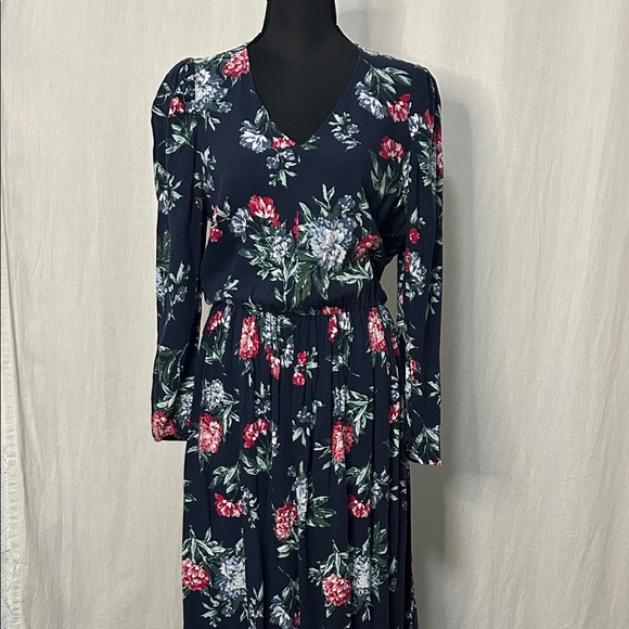 Banana Republic Floral Dress - Long Sleeve | Size M | Navy & Red Print - Picture 1 of 7